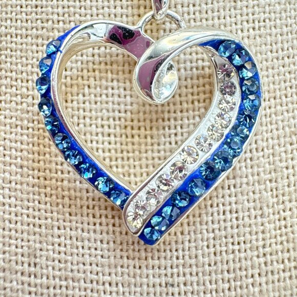 VTG Sterling Silver 925 Blue & White CZ Heart Pendant Necklace Size 20" Length - Picture 6 of 12